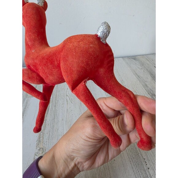 Vintage celluloid red felt reindeer glitter deer Xmas decor large - Picture 4 of 8